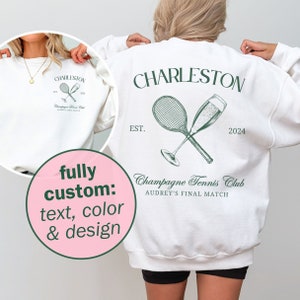Custom Champagne Tennis Club Bachelorette Sweatshirt, Luxury Champagne Country Club Members Tennis Tournament Team Crewneck, Old Money Bach