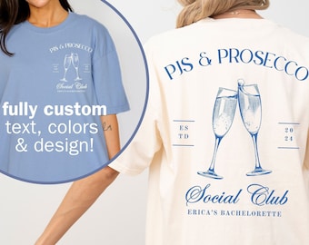 Custom Pjs and Prosecco Bachelorette Shirt, Pajamas Champagne Bach Merch Tshirts, Bridesmaid PJs Petals Prosecco Bridal Party Wine Shirts