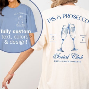 Custom Pjs and Prosecco Bachelorette Shirt, Pajamas Champagne Bach Merch Tshirts, Bridesmaid PJs Petals Prosecco Bridal Party Wine Shirts