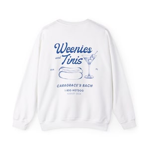 Custom Weenies and Tinis Bachelorette Sweatshirts, Personalized Bach Party Hotdog Martini Crewnecks, Weenies and Martinis Theme Crewnecks