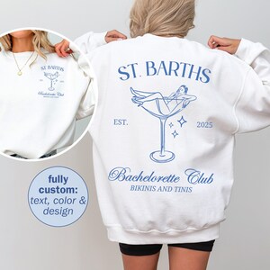Benutzerdefinierte Bikinis und Martinis Sweatshirt, Luxus Bach Merch, Benutzerdefinierte Martini Thema Rundhalsausschnitt, Einzigartige Bachelorette Merch, Martini Mädchen Rundhalsausschnitt