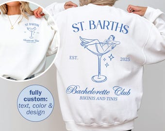 Custom Bikinis and Martinis Sweatshirt, Luxury Bach Merch, Custom Martini Theme Crewneck, Unique Bachelorette Merch, Martini Girl Crewneck
