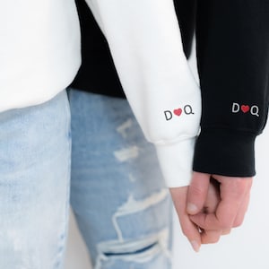 Personalized Roman Numeral Couple Crew - Custom Date & Initial Embroidery - Anniversary, Valentine&#39;s Day Gift, Embroidered Couples Hoodie