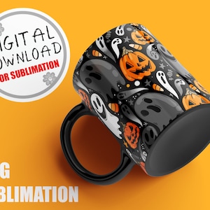 Halloween ghost mug sublimation design, Mug PNG, Mug Wrap Download, Affirmations Coffee mug sublimation designs, 15 oz, 11 oz mug template