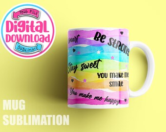 Affirmations Tasse Sublimationsdesign: Positivität Kaffeetasse Wrap (Digitaler Download)