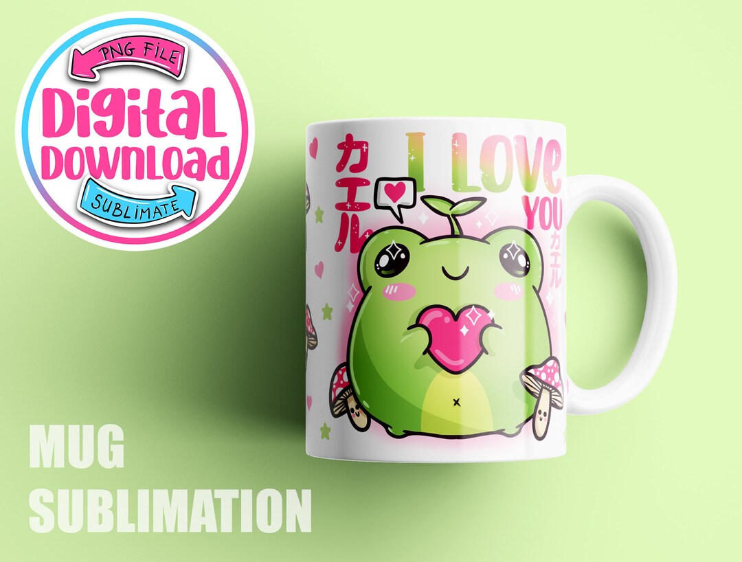 Cute Frog Mug Sublimation Design, Kawaii Frog Mug, Mug Wrap Download ...