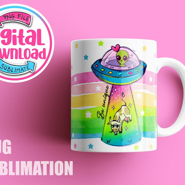 Ufo alien cute mug sublimation design, Mug, Mug Wrap Download, Affirmations Coffee mug sublimation designs, 15 oz and 11 oz mug template