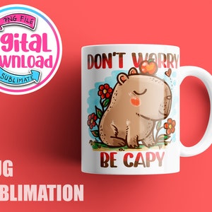 Diseño de sublimación de taza de capibara lindo, taza kawaii, taza, descarga de envoltura de taza, diseños de sublimación de tazas de café, plantilla de taza de 15 oz y 11 oz