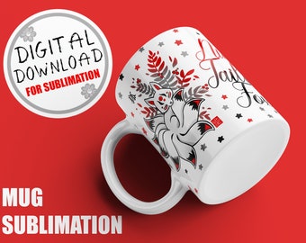 Kitsune fox sublimation designs, Mug PNG, Mug Wrap Download, Affirmations Coffee mug sublimation designs, 15 oz and 11 oz mug template