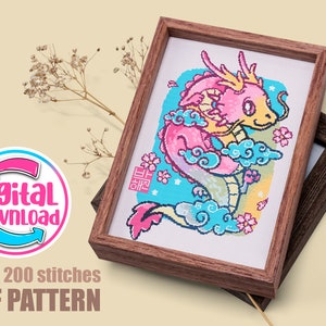 Japanese dragon, kawaii dragon Cross Stitch Pattern, cross stitch chart, embroidery pdf, Instant Download PDF