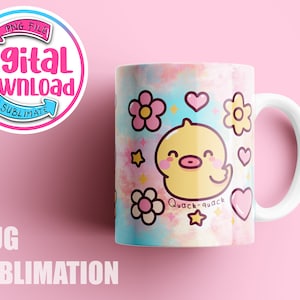lindo diseño de sublimación de taza de pato, taza, descarga de envoltura de taza, diseños de sublimación de taza de café, plantilla de taza de 15 oz, 11 oz, diseño kawaii