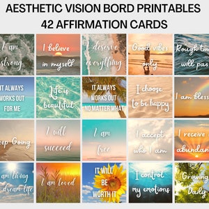 Kit imprimable Vision Board, Vision Board Printables, 42 affirmations positives, cartes d'affirmation imprimables, cartes d'affirmation esthétique