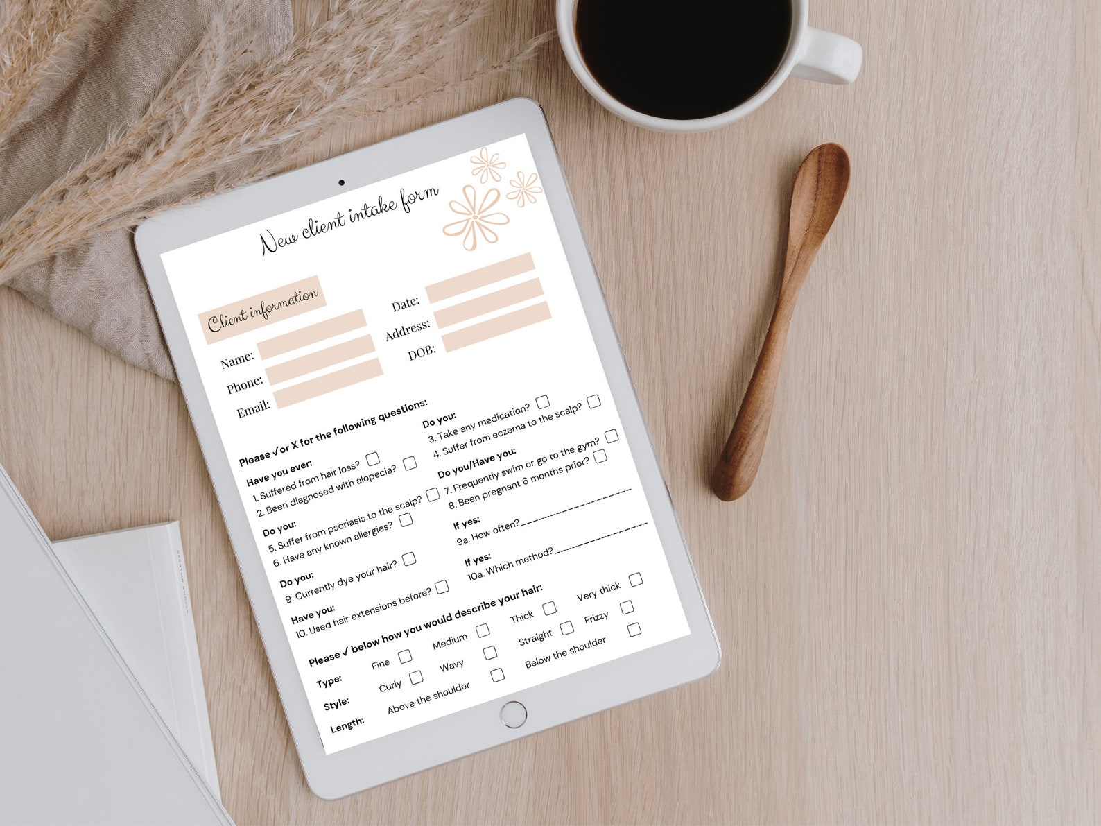 New Client Intake Form for Hairdressers, Hairdresser Consultation Form ...