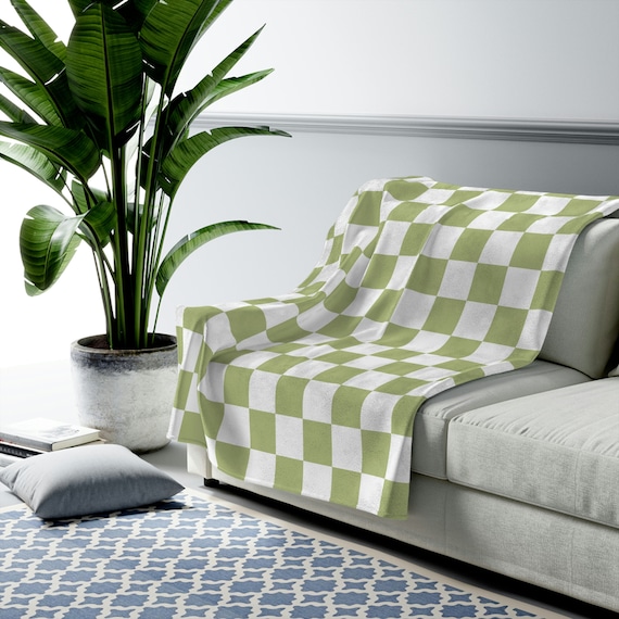 Spring Green and White Checkered Print Throw Blanket Light Green Checkered Print Baby Blanket Etsy Canada