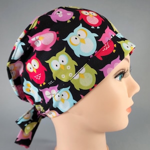 Owls Pixie Scrub Cap, Women's Surgical Hat with Hair Pocket
