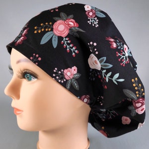 Rose Mauve Floral Euro Scrub Cap for Women Surgical Hat with Adjustable Toggle Flower Surgery Hat Fall Scrubhats