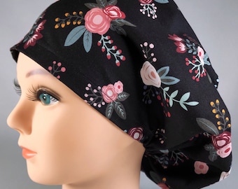 Rose Floral Euro Scrub Cap: Adjustable Surgical Hat
