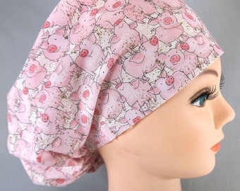 Gorro quirúrgico Pink Pigs Euro para mujer: gorro ajustable, opción con forro de satén.