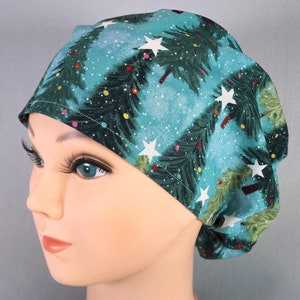 Christmas Trees Scrub Cap for Women, Christmas Holiday Surgical Hat, Festive Surgery Caps Adjustable Toggle Satin Lined Option