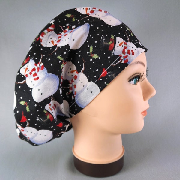 Christmas Snowman Euro Scrub Cap, Surgical Hat with Adjustable Toggle for Women