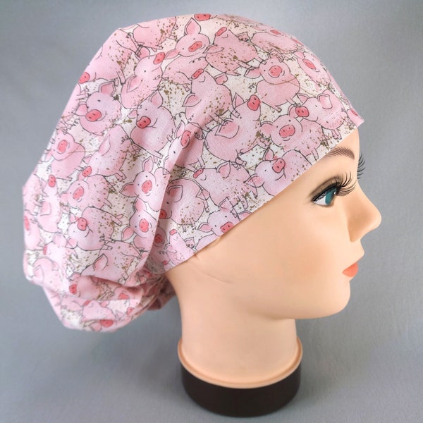 Pink Pigs Euro Scrub Cap for Women Cute Veterinary Surgical Hat with Adjustable Toggle
