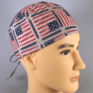 American Flag Scrub Cap: Patriotic Tie Back Surgical Hat