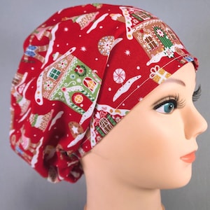 Christmas Cookies Euro Scrub Cap: Gingerbread Print, Adjustable Toggle, Optional Satin Lining