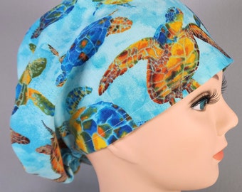 Swimming Turtles Scrub Cap: Euro Style Surgical Hat with Toggle