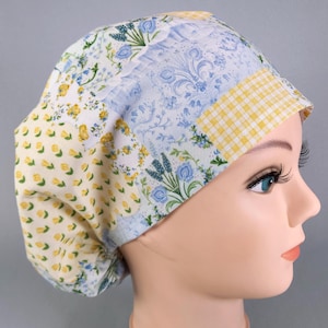 Floral Patchwork Scrub Cap: Adjustable Euro Style, Cotton, Optional Satin Lining