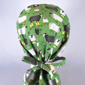 Sheep in Rain Boots Ponytail Scrub Cap: Women&#39;s Surgical Hat