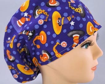 Halloween Witch Hats Euro Scrub Cap for Women: Adjustable Surgical Hat, Satin Lined Option