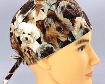 Gorro quirúrgico con estampado de perros, gorro quirúrgico para hombre, gorro quirúrgico unisex con cierre de lazo