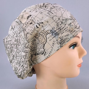 World Map Scrub Cap: Euro Style Surgical Hat, Adjustable Toggle, Optional Satin Lining