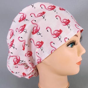 Pink Flamingo Euro Scrub Cap, Women's Surgical Hat, Optional Satin Lining