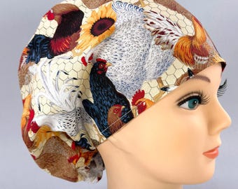 Gorro quirúrgico europeo con gallos y gallinas, gorro quirúrgico con girasoles, forro de satén opcional.