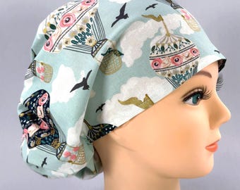 Gorro quirúrgico europeo con estampado de globos aerostáticos, gorro azul para cirugía, cierre ajustable, forro de satén opcional.
