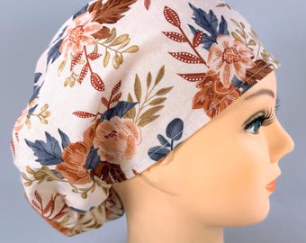 Gorro quirúrgico con estampado floral del desierto, estilo europeo ajustable, forro de satén opcional.