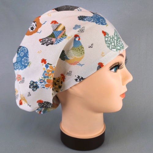 Country Chicken Euro Scrub Cap for Women: Adjustable Surgical Hat, Optional Satin Lining
