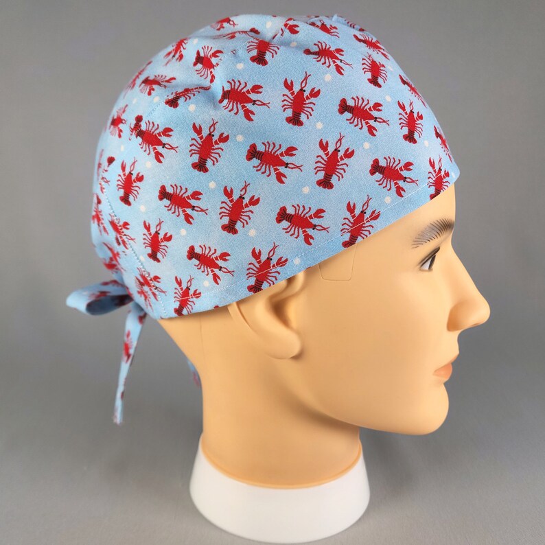 Lobsters on Blue Tie Back Men's Women's Scrub Cap Surgical Hat Fishing