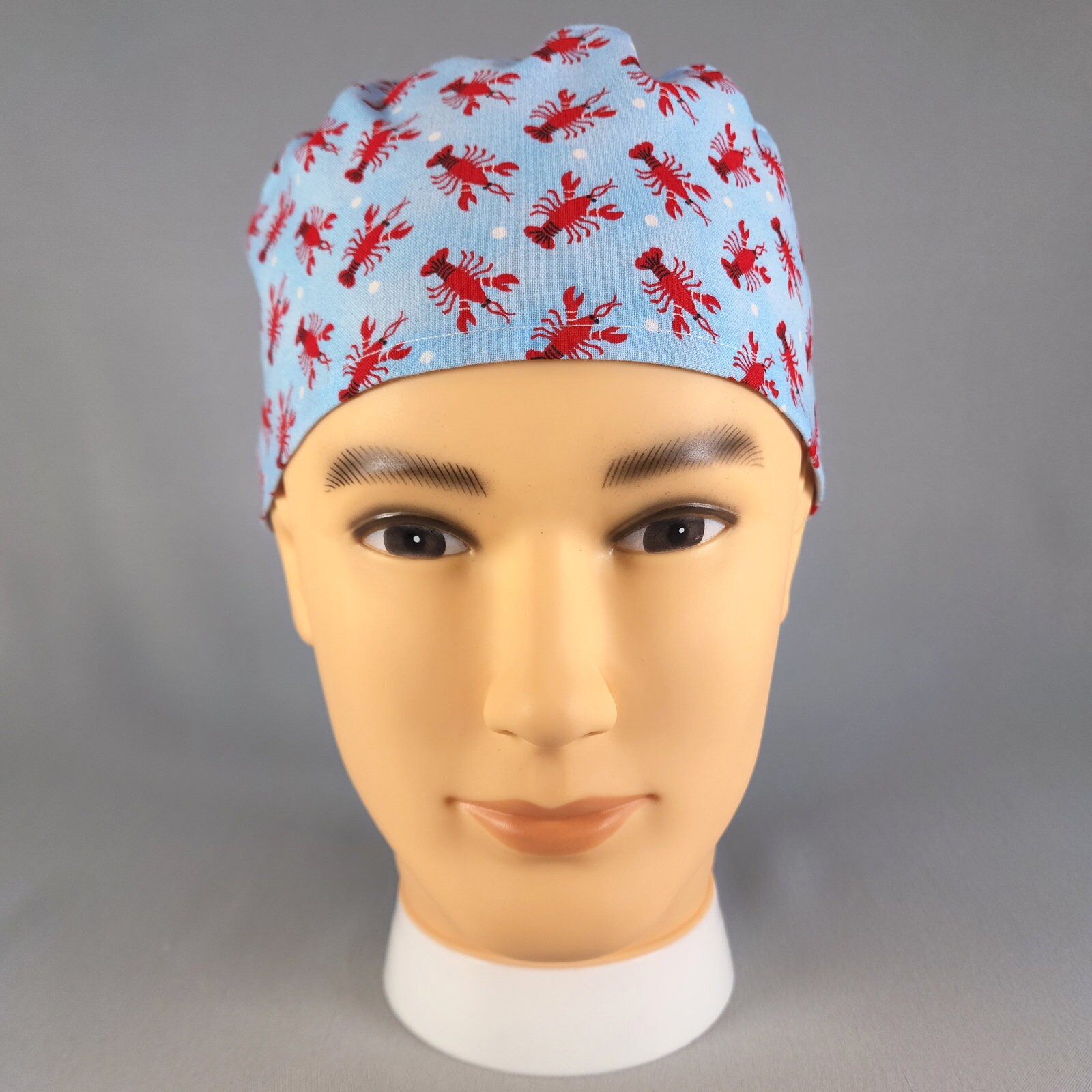 Lobsters on Blue Tie Back Men's Women's Scrub Cap Surgical Hat Fishing