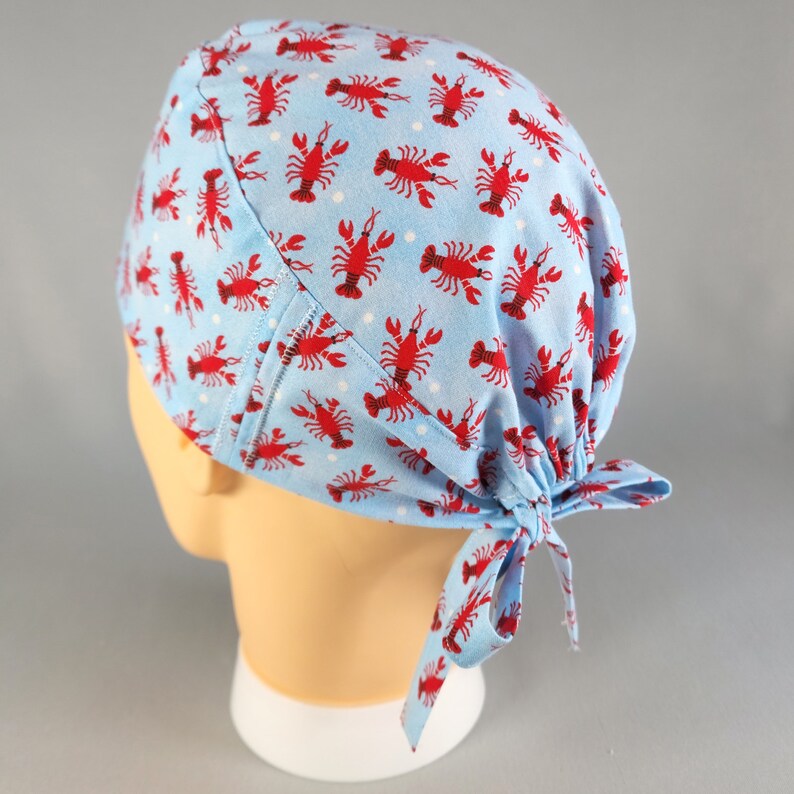 Lobsters on Blue Tie Back Men's Women's Scrub Cap Surgical Hat Fishing
