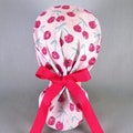 Disco Ball Cherries Ponytail Scrub Cap for Women, Pink Surgical Hat with Ribbon Ties Satin Lined Option, Cute Surgery Caps