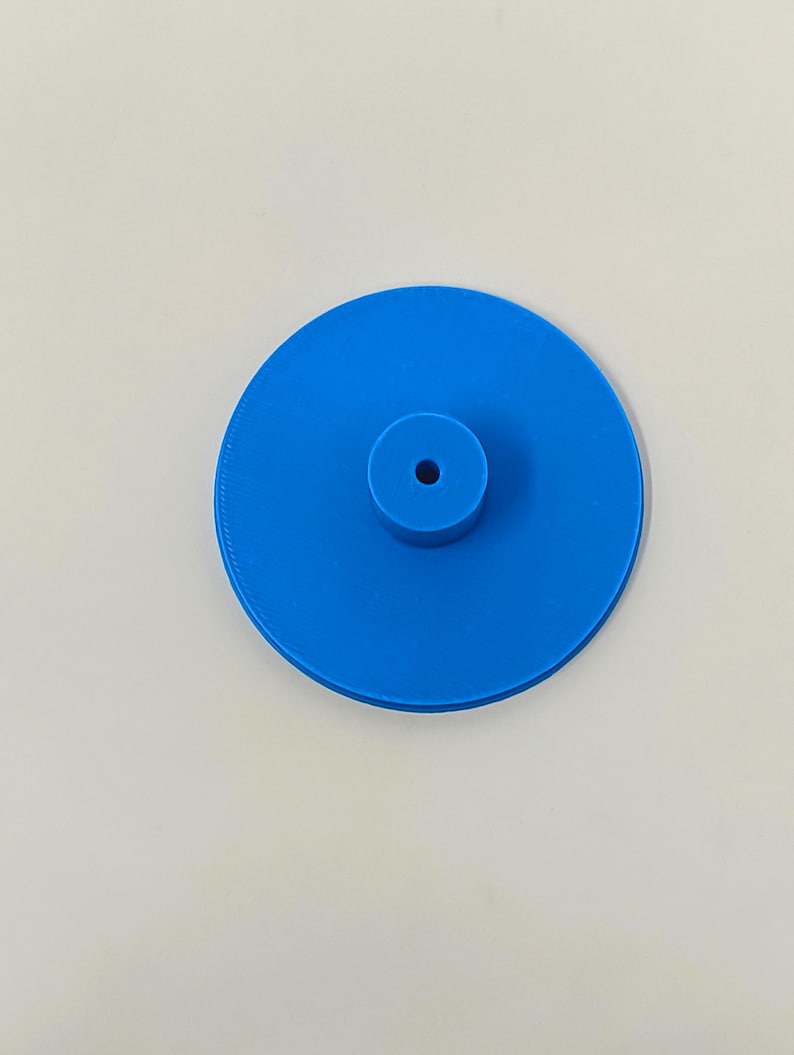 May include: A blue plastic disc with a small hole in the center.