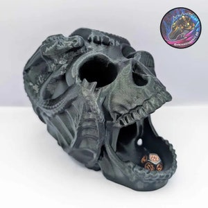 Skull With Dragon Dice Tower Dice Tower for RPG, Tabletop Gaming, 3D Printed