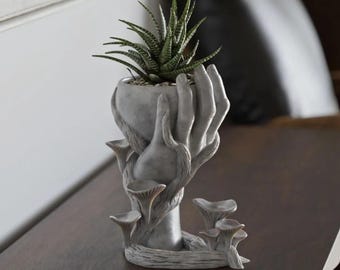 Indoor Plant Pot / dish / home decor - Hands with roots and mushrooms - eco friendly