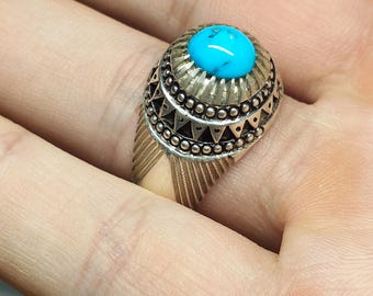 Anillo de turquesa auténtica talla 10 1/2, anillo de turquesa de plata de ley