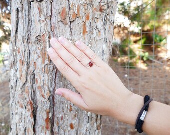 2.84 Raw Spessartine Garnet Crystal Ring, Handmade in Greece Garnet Uncut Stone Ring Sterling Silver