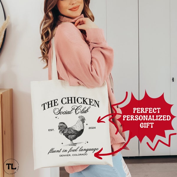 Personalized Chicken Tote Bag, Custom Crazy Chicken Lady Tote Bag, Funny Chicken Bag, Gift for Chicken Lover, Farm Animal Tote Bag for Women