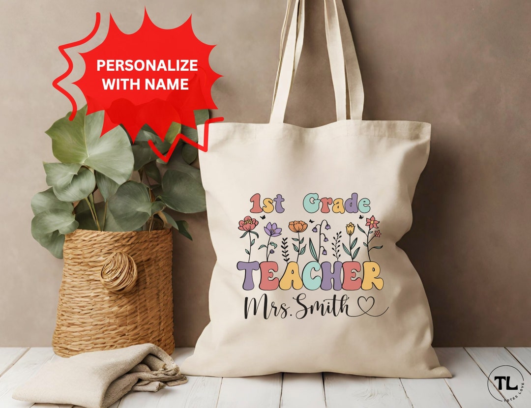Personalized Teacher Tote Bag With Name and Grade, Custom Gift for ...
