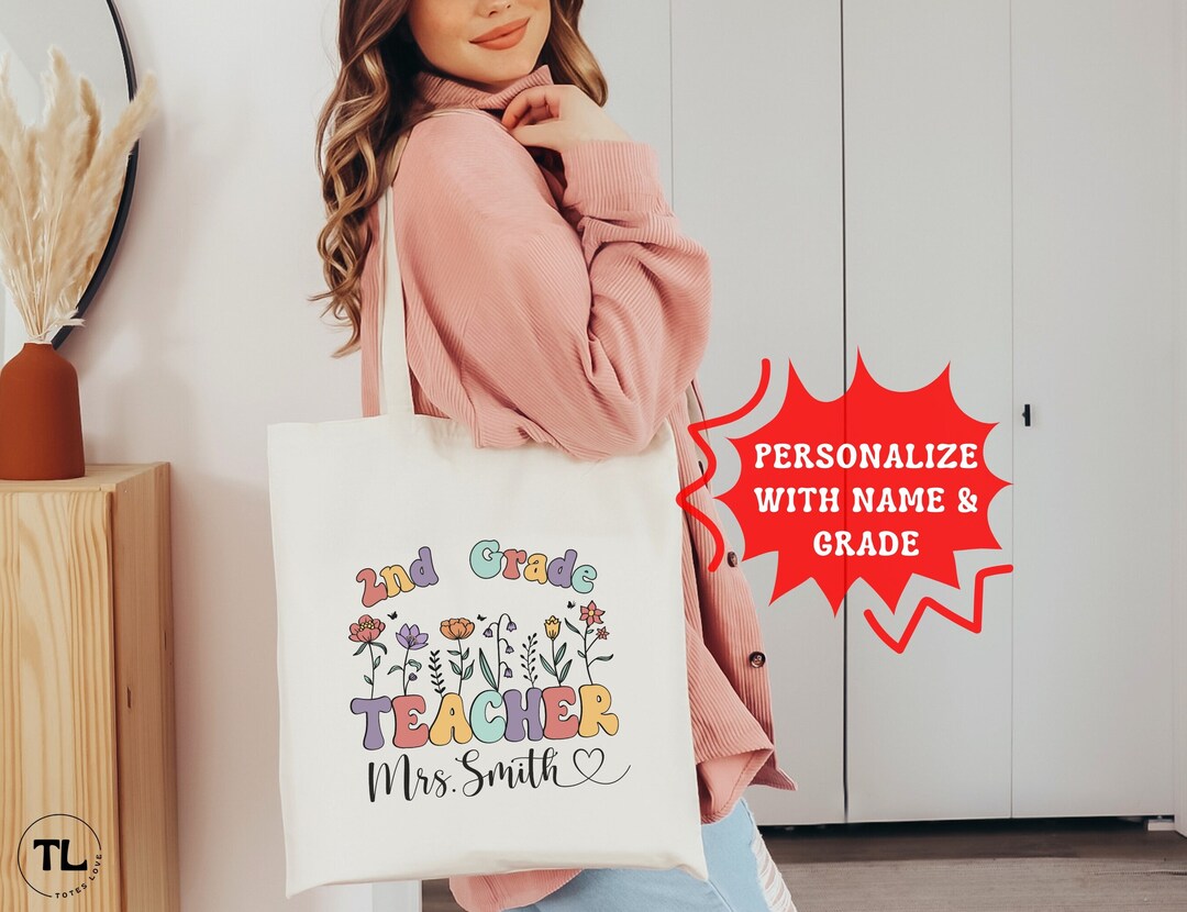Personalized Teacher Tote Bag With Name and Grade, Custom Gift for ...